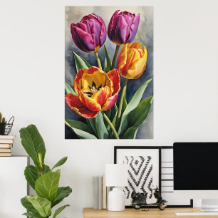 Mooi romantisch tulpenveld poster