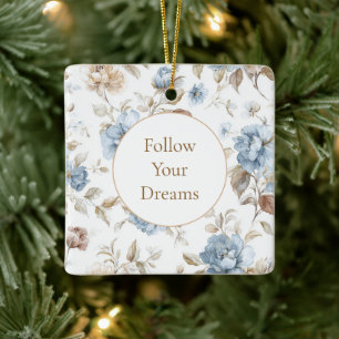Mooi Romantische Blauwe Bloemen   Keramisch Ornament