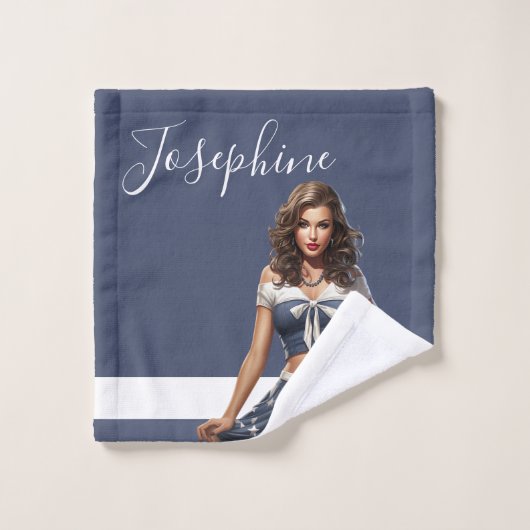 Mooi rood blauw nautische pin-up meisje custom bad handdoek (Wasdoekje)
