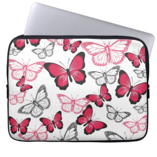 Mooi rood en zwart vlinder kunstpatroon laptop sleeve