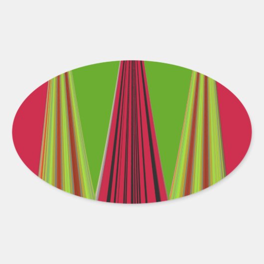Mooi rood geel groen fractal art design ovale sticker (Voorkant)