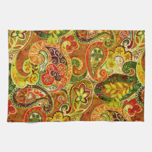 Mooi rood groen paisley Floral Pattern Theedoek