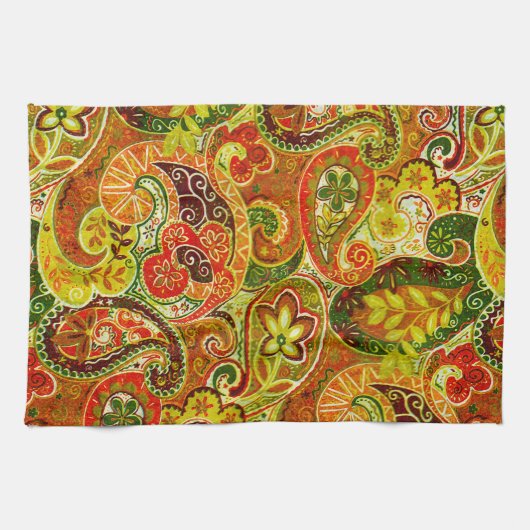 Mooi rood groen paisley Floral Pattern Theedoek (Horizontaal)