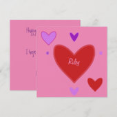 Mooi rood & paarse harten Valentijnsdag kaart (Voorkant / Achterkant)