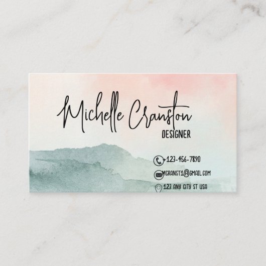 Mooi Roos Blush en Groene Waterverf Visitekaartje (Voorkant)