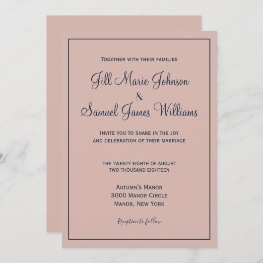 Mooi Roos en blauw huwelijk Kaart (Voorkant / Achterkant)