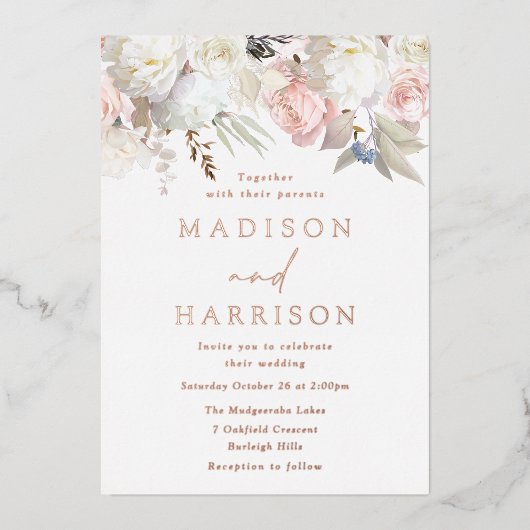 Mooi Roos goudbruin en without Folie Uitnodiging (Voorkant)