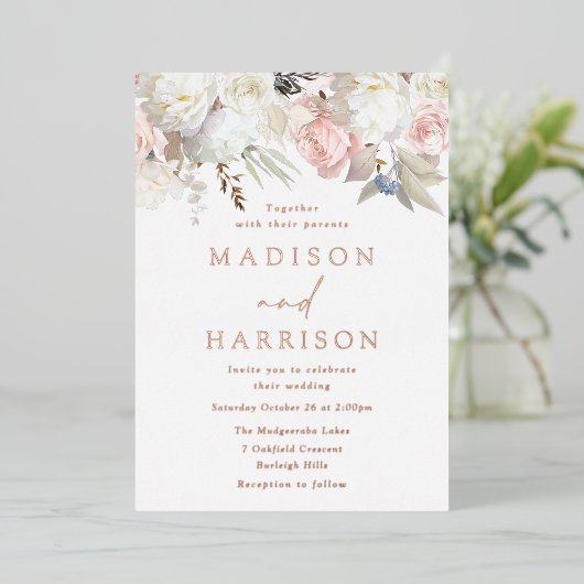 Mooi Roos goudbruin en without Folie Uitnodiging (Staand Voorkant)