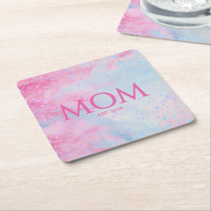 Mooi Roze Blauwe Nieuwe Moeder Cadeau Moeder Geves Vierkante Kartonnen Onderzetter