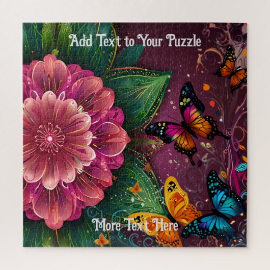 Mooi roze bloem en vlinders ontwerp legpuzzel (Verticaal)
