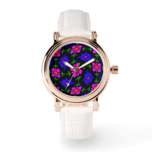 Mooi roze bloemen patroon horloge