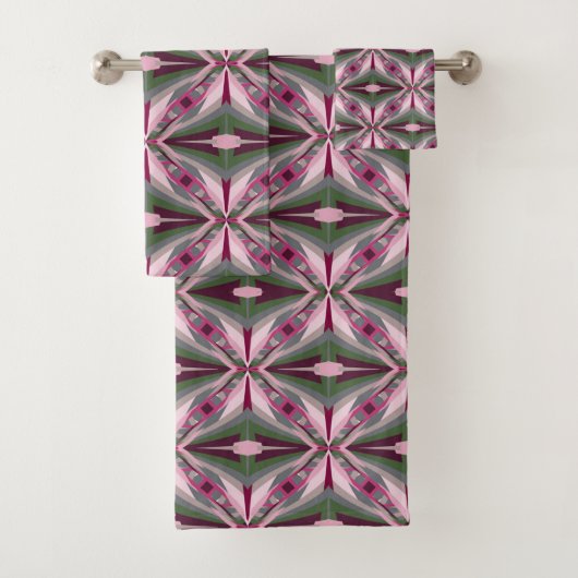 Mooi Roze En Groen Uitgerekte Kleurblok Bad Handdoek (Insitu)