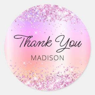 Mooi Roze Glitter Regenboog Glans Bedankt Ronde Sticker