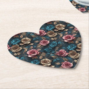 Mooi Roze Goud Blauwe Rozen Kartonnen Onderzetters
