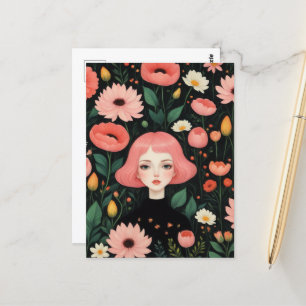 Mooi Roze Haar en Bloemen Briefkaart