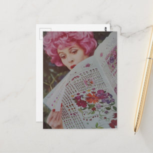Mooi Roze Haar Retro Dame Uit 1959 Briefkaart