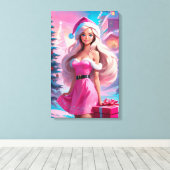 Mooi Roze Kerstmis Meisje 01 Canvas Afdruk (Insitu (Houten vloer))