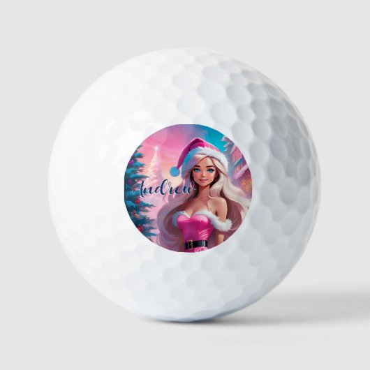 Mooi Roze Kerstmis Meisje 01 Golfballen (Voorkant)
