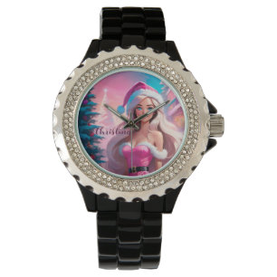 Mooi Roze Kerstmis Meisje 01 Horloge