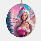 Mooi Roze Kerstmis Meisje 01 Keramisch Ornament (Links)