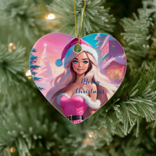 Mooi Roze Kerstmis Meisje 01 Keramisch Ornament (Boom)