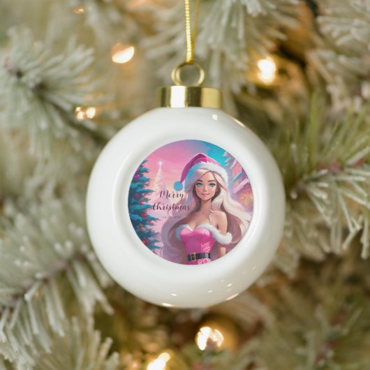 Mooi Roze Kerstmis Meisje 01 Keramische Bal Ornament (Boom)