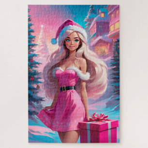 Mooi Roze Kerstmis Meisje 01 Legpuzzel