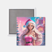 Mooi Roze Kerstmis Meisje 01 Magneet (Voorkant / Achterkant)