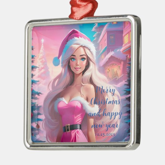 Mooi Roze Kerstmis Meisje 01 Metalen Ornament (Links)