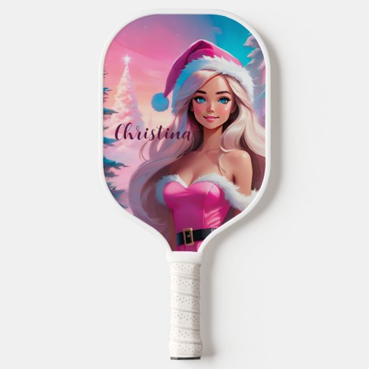 Mooi Roze Kerstmis Meisje 01 Pickleball Paddle (Voorkant)