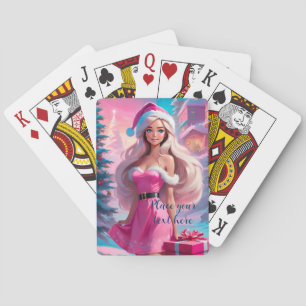 Mooi Roze Kerstmis Meisje 01 Pokerkaarten