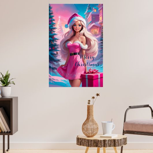 Mooi Roze Kerstmis Meisje 01 Poster (Woonkamer 3)