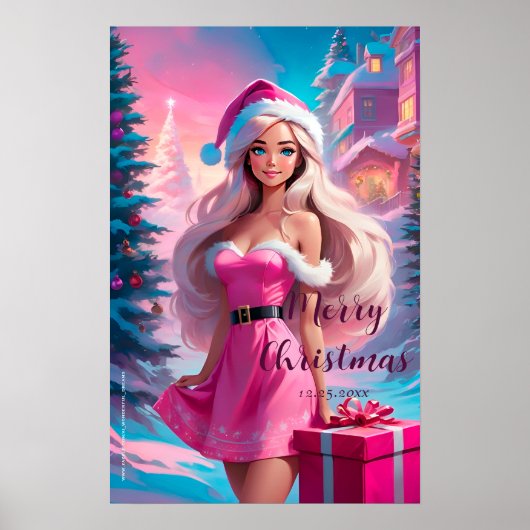 Mooi Roze Kerstmis Meisje 01 Poster (Voorkant)