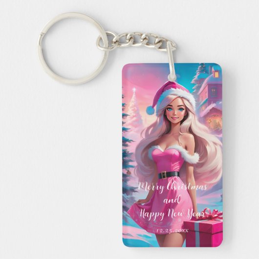 Mooi Roze Kerstmis Meisje 01 Sleutelhanger (Voorkant)