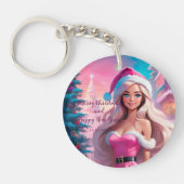 Mooi Roze Kerstmis Meisje 01 Sleutelhanger (Voorkant)