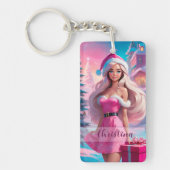 Mooi Roze Kerstmis Meisje 01 Sleutelhanger (Voorkant)