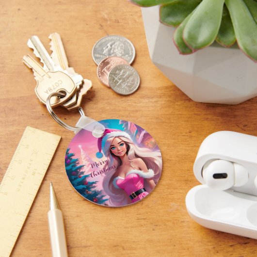 Mooi Roze Kerstmis Meisje 01 Sleutelhanger (Bureau)