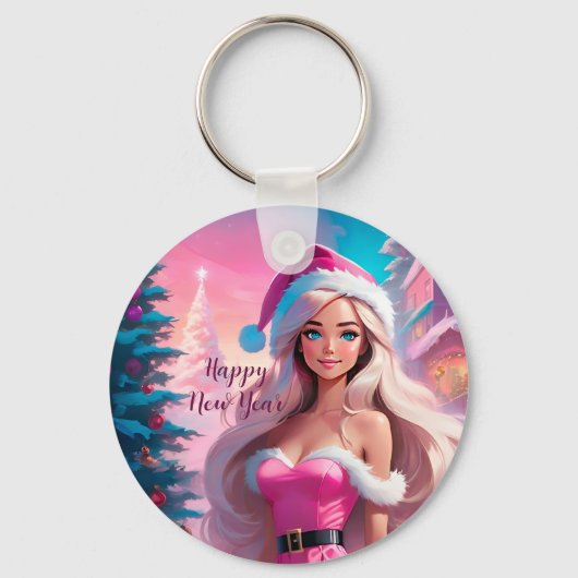 Mooi Roze Kerstmis Meisje 01 Sleutelhanger (Achterkant)