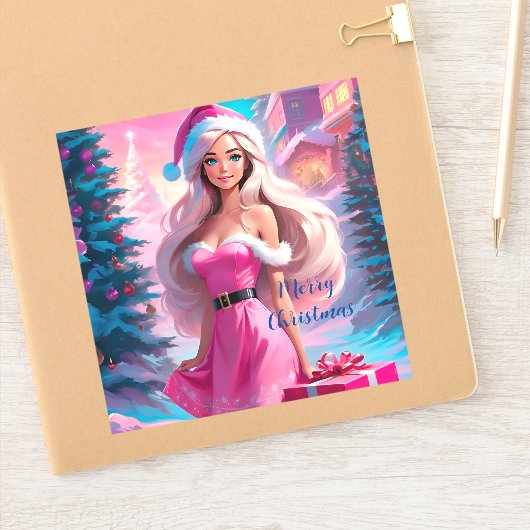 Mooi Roze Kerstmis Meisje 01 Sticker (Notitieboek)