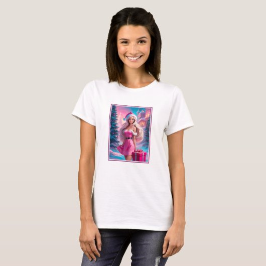 Mooi Roze Kerstmis Meisje 01 T-shirt (Voorkant volledig)