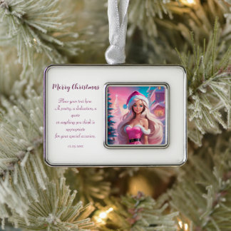 Mooi Roze Kerstmis Meisje 01 Verzilverd Kader Ornament