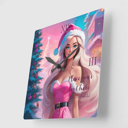 Mooi Roze Kerstmis Meisje 01 Vierkante Klok (Hoek)