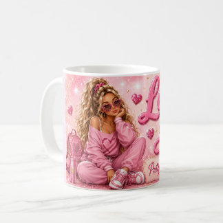 Mooi Roze Meisjesachtig Meisje Inspirerende Liefde Koffiemok