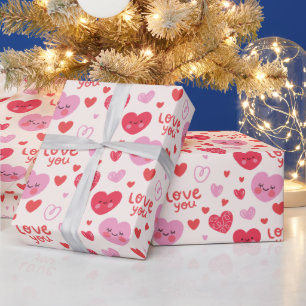 Mooi Roze Rode Hartjes Patroon Cadeaupapier