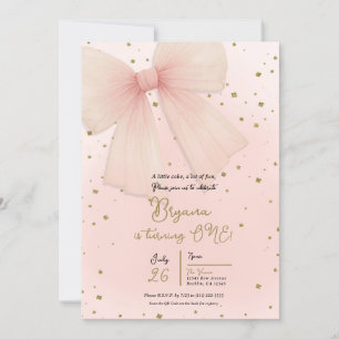 Mooi roze tule boog & gouden confetti 1e verjaarda kaart