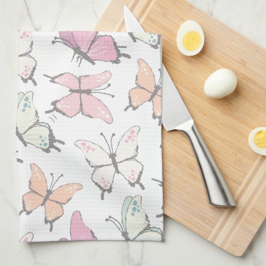 Mooi roze vlinderpatroon theedoek (Quarter Fold)