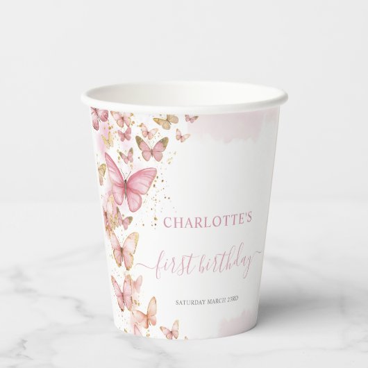 Mooi Roze Vlinders 1e 2e Zoete 16 Verjaardag Papieren Bekers (Achterkant)