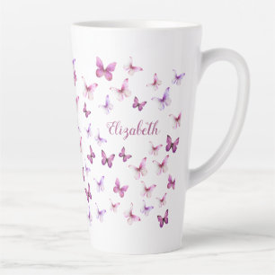 Mooi Roze Vlinders Aangepaste Naam Latte Mok