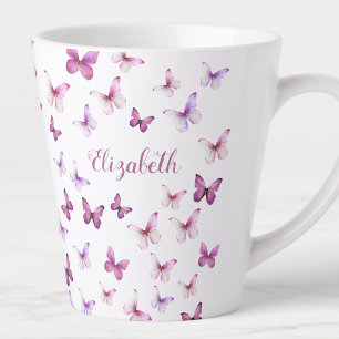 Mooi Roze Vlinders Aangepaste Naam Latte Mok