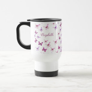 Mooi Roze Vlinders Aangepaste Naam Reisbeker